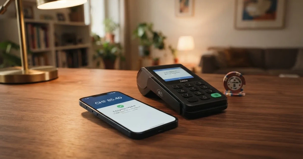 Kartenterminal und Smartphone mit einer ausstehenden Zahlungsbenachrichtigung — 30 franken bonus ohne einzahlung casino