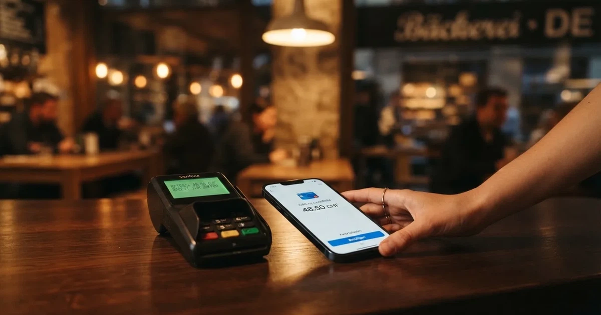 Kartenterminal und Smartphone mit einer ausstehenden Zahlungsbenachrichtigung — 5 franken bonus ohne einzahlung casino