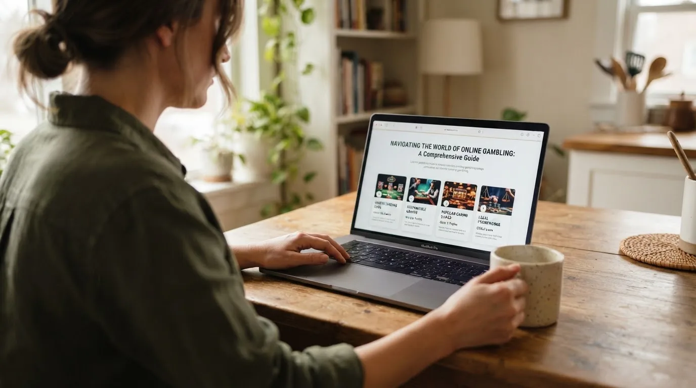 Person am Laptop liest eine Übersichtsseite zu Geldspielen im Internet — best crypto casino schweiz