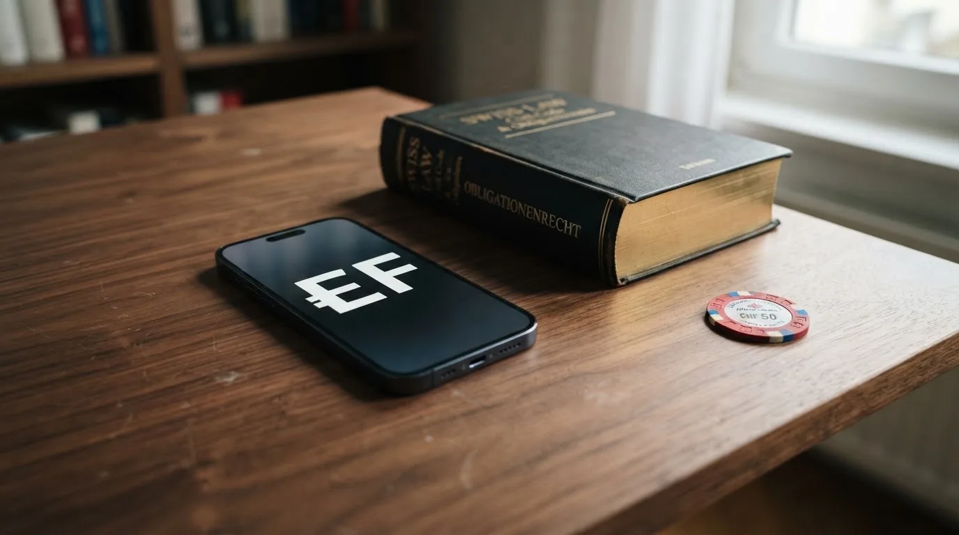 Amtliches Schreiben mit Stempel auf einem Schreibtisch neben einem Gesetzbuch — beste live baccarat schweiz