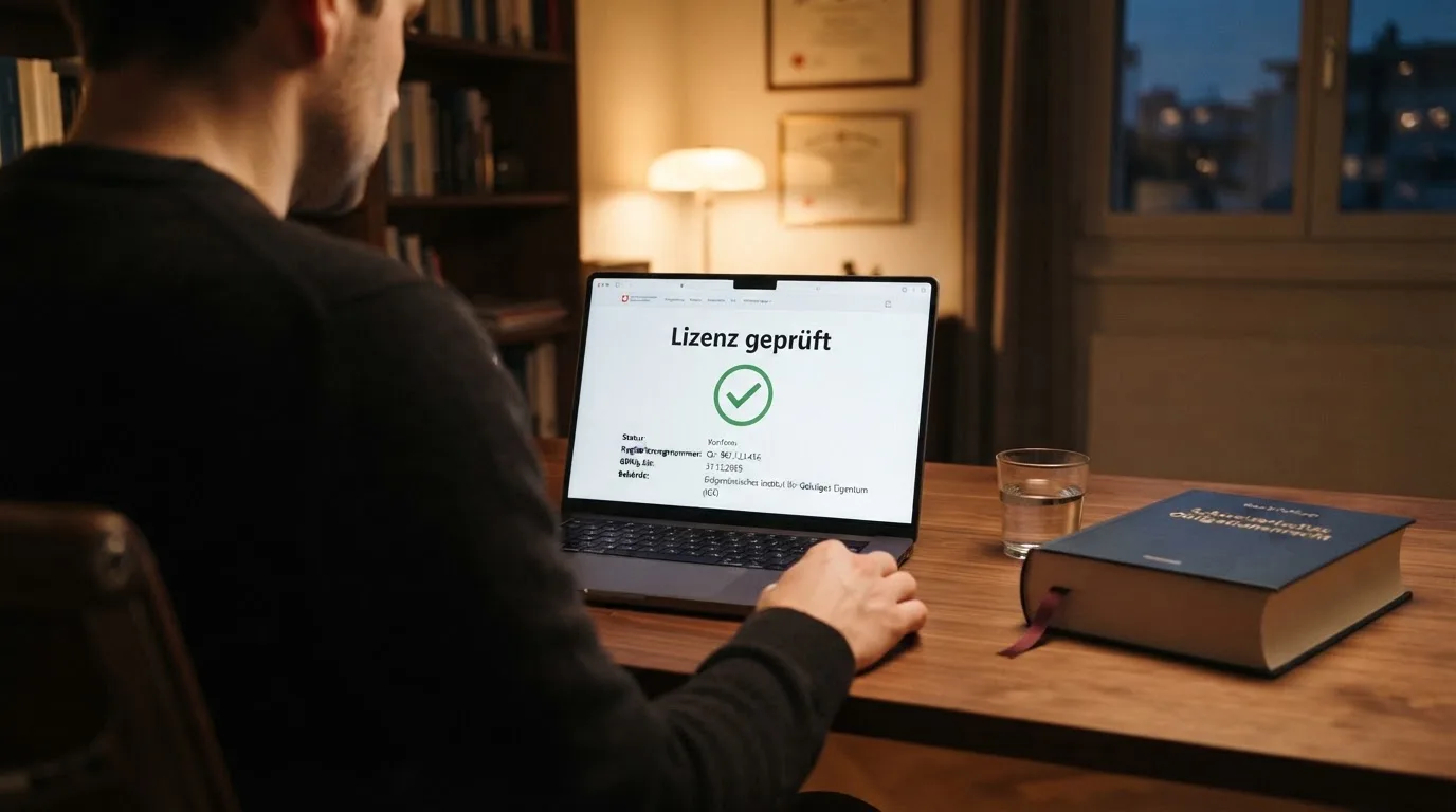 Amtliches Schreiben mit Stempel auf einem Schreibtisch neben einem Gesetzbuch — beste online casino schweiz