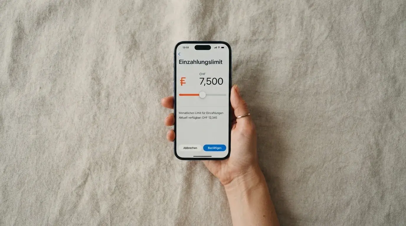 Hand hält ein Smartphone mit einem Formular zur Einzahlungsgrenze, ruhige Stimmung — beste online casino schweiz