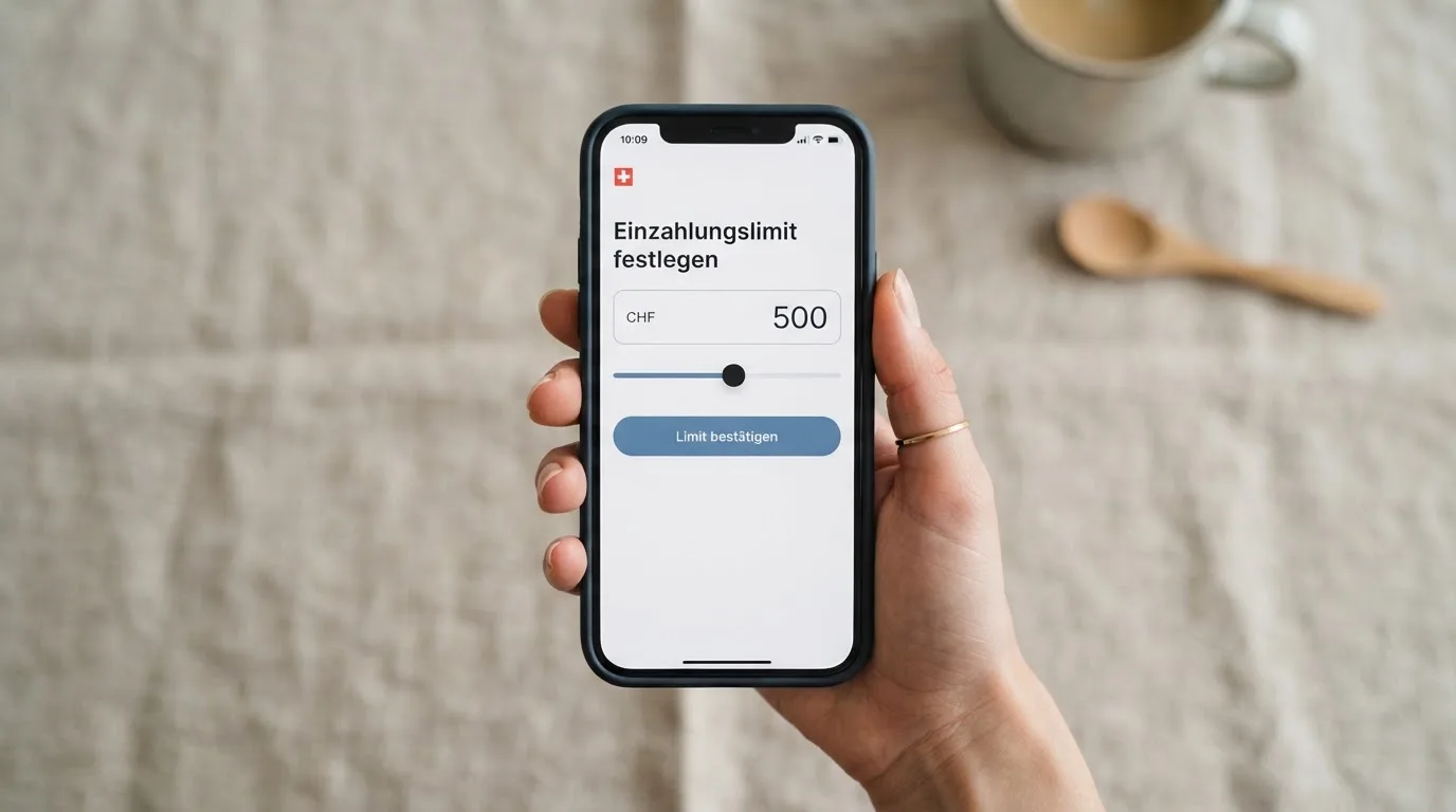 Hand hält ein Smartphone mit einem Formular zur Einzahlungsgrenze, ruhige Stimmung — freie 90 tage qualifikationszeitraum casino